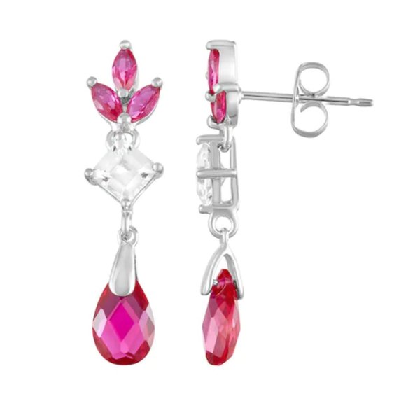 Sterling Silver Lab-Created Ruby Drops - Picture 1 of 2